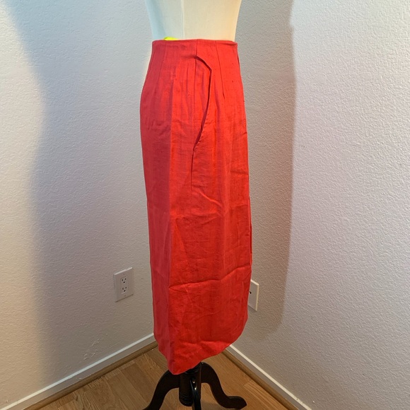 VGUC Vintage 80s Ann Tjian for Kenar Long Red Linen Pencil Skirt - Picture 5 of 8